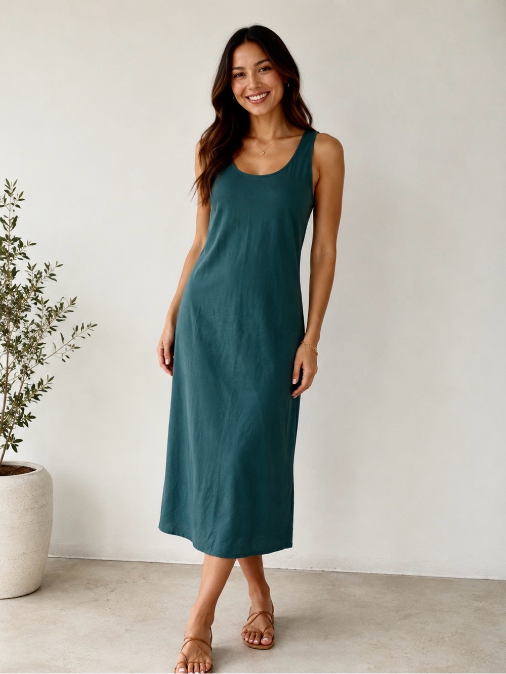 Universal Thread Teal Scoop Neck Midi Tank Dress - Picture 1 of 9
